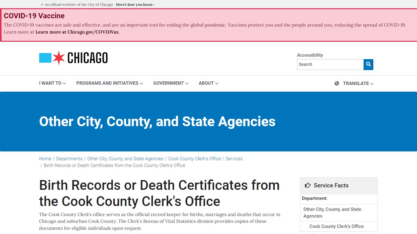 City of Chicago :: Birth Records or Death Certificates from the Cook ...